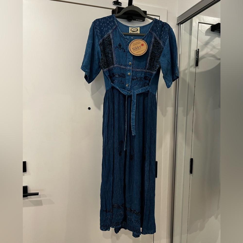 NWT Unique Boho Denim Inspired Dress with Intricate Design